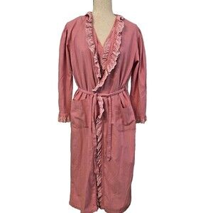 Vtg RALPH LAUREN Pink Peignoir Set Ruffle Lace Granny Nightgown Robe 2pc Petite
